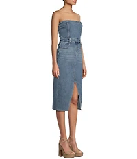 GB Strapless Denim Slit Midi Dress