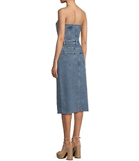 GB Strapless Denim Slit Midi Dress