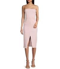 GB Strapless Denim Raw Hem Midi Dress