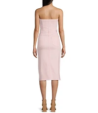 GB Strapless Denim Raw Hem Midi Dress