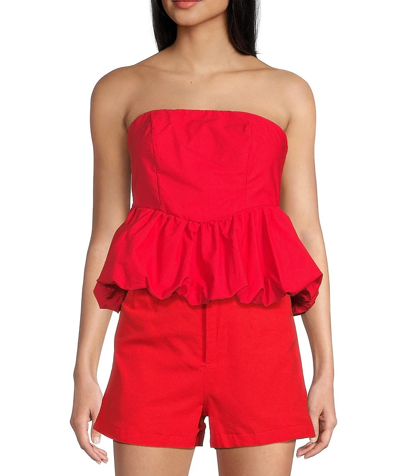 GB Strapless Pullover Bubble Hem Peplum Top