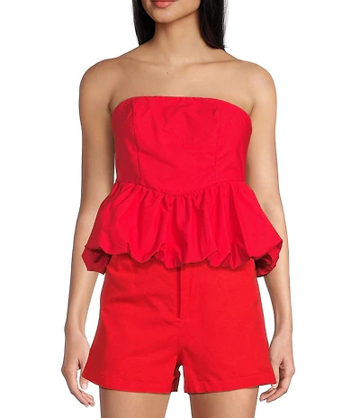 GB Strapless Pullover Bubble Hem Peplum Top
