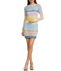 GB Striped Boat Neck Backless Sweater Bodycon Mini Dress