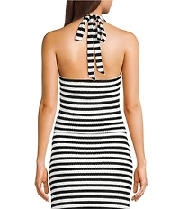 GB Striped Faux Button Front Coordinating Halter Top
