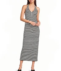 GB Striped Faux Button Front Coordinating Halter Top