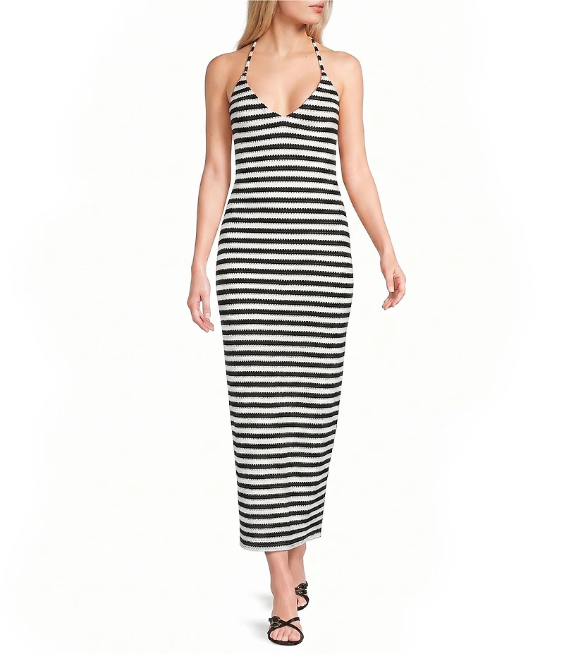 GB Striped Halter Maxi Dress