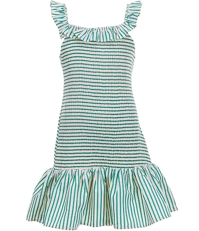 GB Big Girls Striped Square Neck Ruffle Smocked Drop Waist Dress
