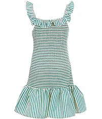 GB Big Girls Striped Square Neck Ruffle Smocked Drop Waist Dress