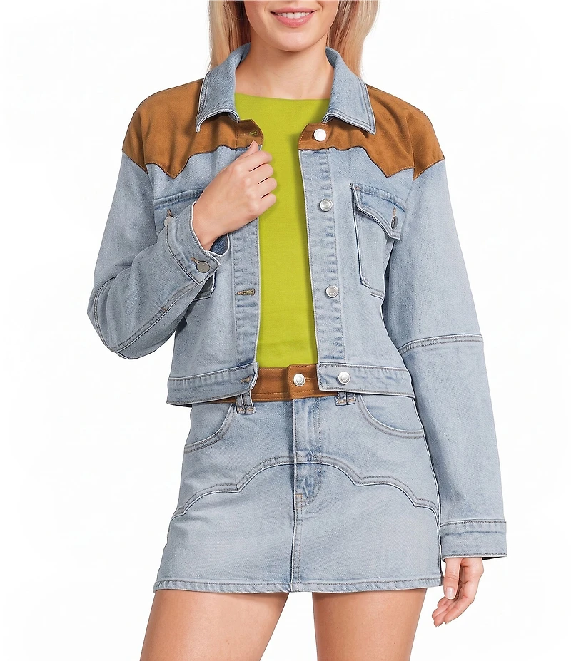 GB Suede Trim Coordinating Denim Jacket