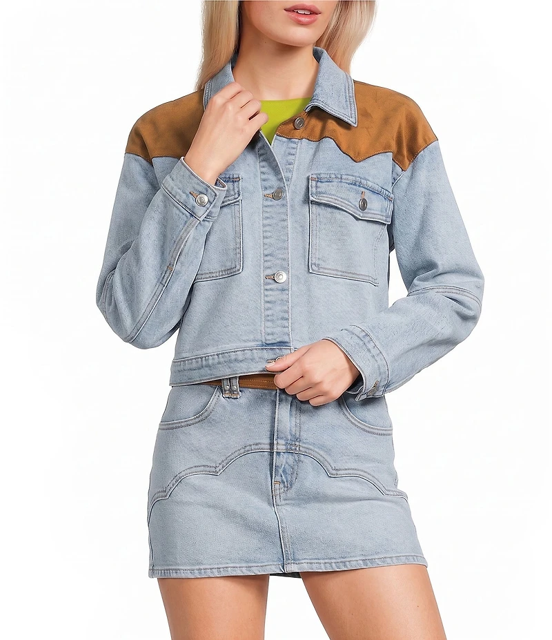 GB Suede Trim Coordinating Denim Jacket