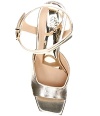 GB Super-Model Metallic Leather Square Toe Platform Dress Sandals