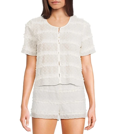 GB Swiss Dot Button Front Ruffled Coordinating Top