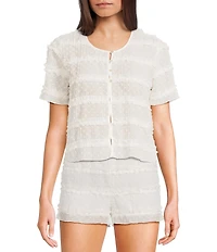 GB Swiss Dot Button Front Ruffled Coordinating Top