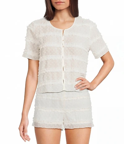 GB Swiss Dot Button Front Ruffled Coordinating Top