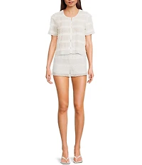 GB Swiss Dot Button Front Ruffled Coordinating Top