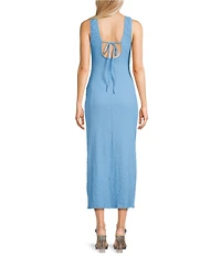 GB Textured Scoop Neck Sleeveless Pucker Tie Back Maxi Dress