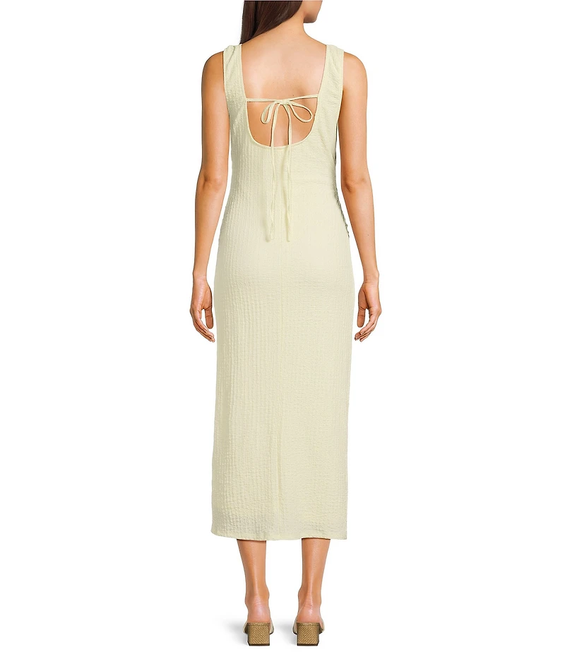 GB Textured Scoop Neck Sleeveless Pucker Tie Back Maxi Dress