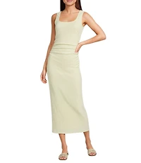 GB Textured Scoop Neck Sleeveless Pucker Tie Back Maxi Dress