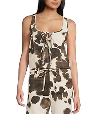 GB Tie Front Cow Print Coordinating Tank Top