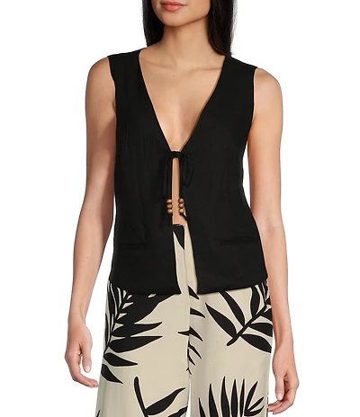 GB Tie Front Coordinating Linen Blend Vest