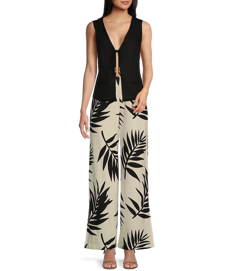 GB Tie Front Coordinating Linen Blend Vest