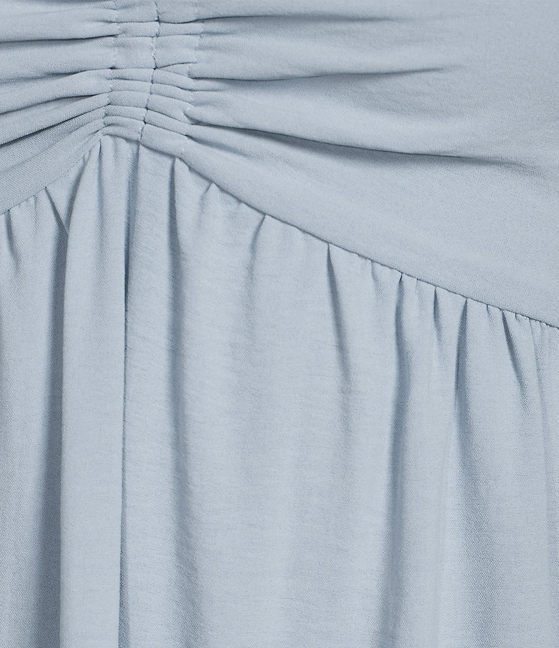 GB Tie Neck Short Sleeve Tiered Midi Dress