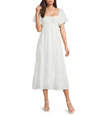 GB Tie Neck Short Sleeve Tiered Maxi Dress