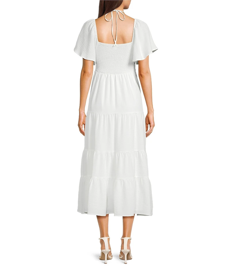 GB Tie Neck Short Sleeve Tiered Maxi Dress