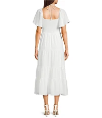 GB Tie Neck Short Sleeve Tiered Maxi Dress