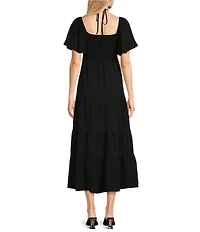 GB Tie Neck Short Sleeve Tiered Maxi Dress