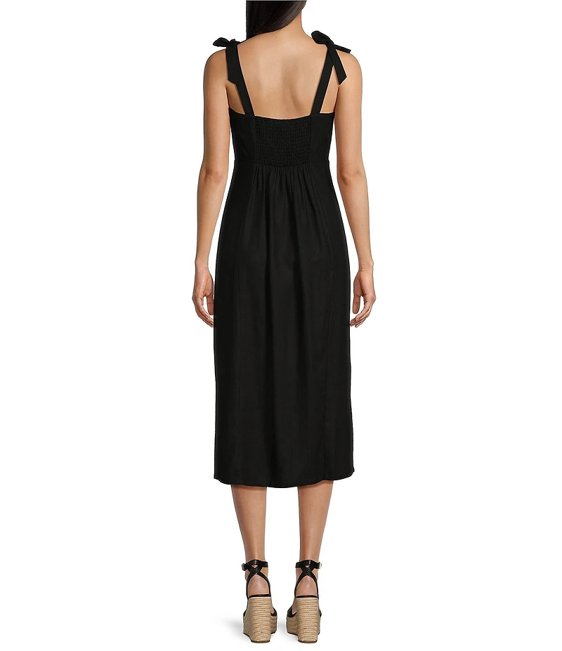 GB Tie Shoulder Linen Blend Midi Dress