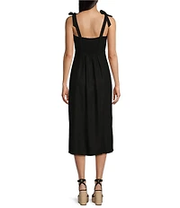 GB Tie Shoulder Linen Blend Midi Dress