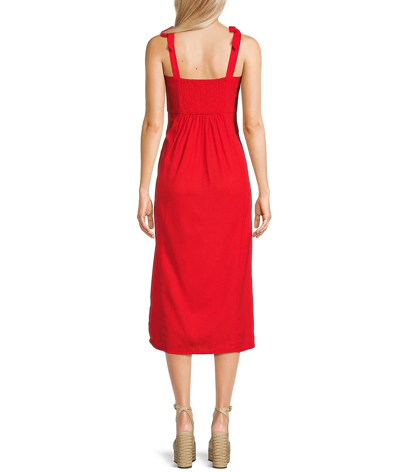 GB Tie Shoulder Linen Blend Midi Dress