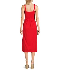 GB Tie Shoulder Linen Blend Midi Dress