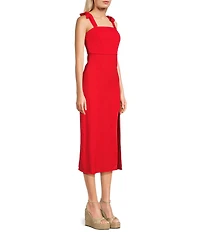 GB Tie Shoulder Linen Blend Midi Dress