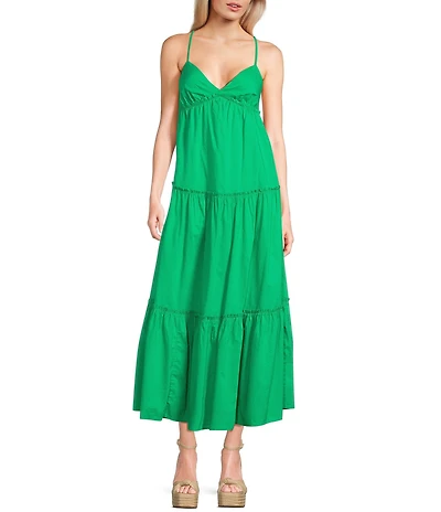 GB Tiered V-Neck Sleeveless Tie-Back Maxi Dress