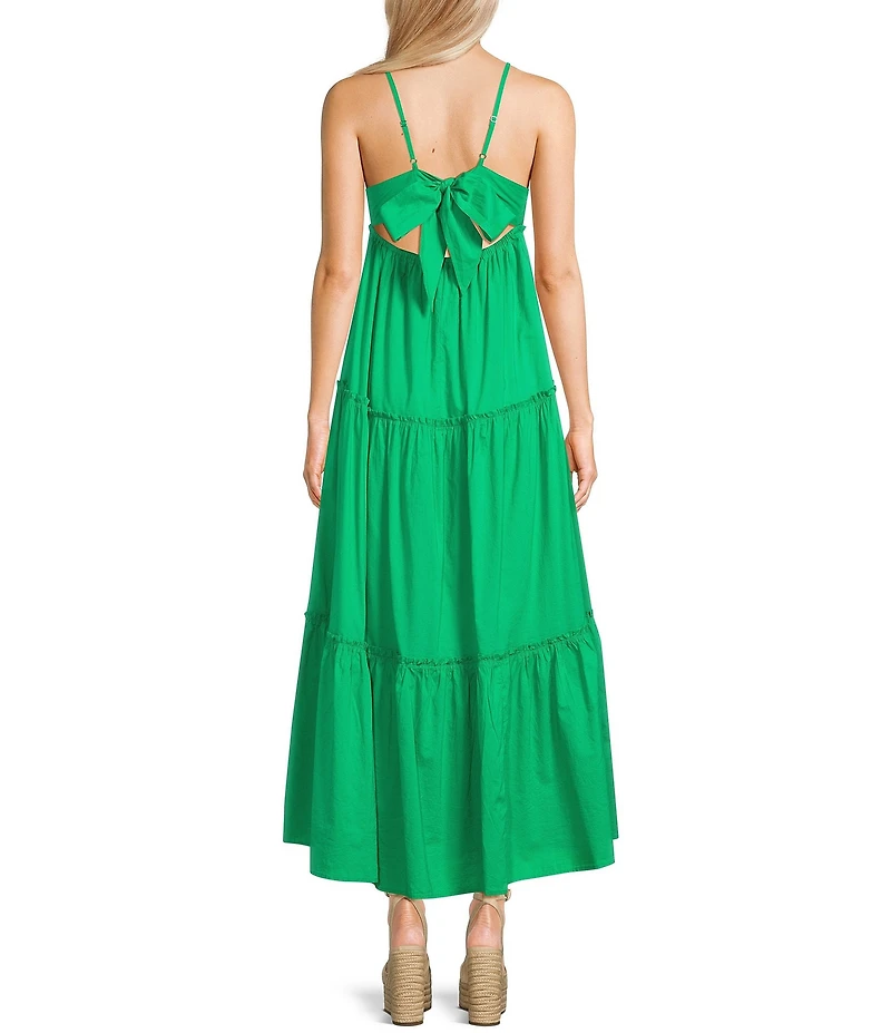 GB Tiered V-Neck Sleeveless Tie-Back Maxi Dress