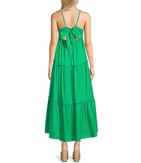 GB Tiered V-Neck Sleeveless Tie-Back Maxi Dress