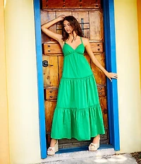 GB Tiered V-Neck Sleeveless Tie-Back Maxi Dress