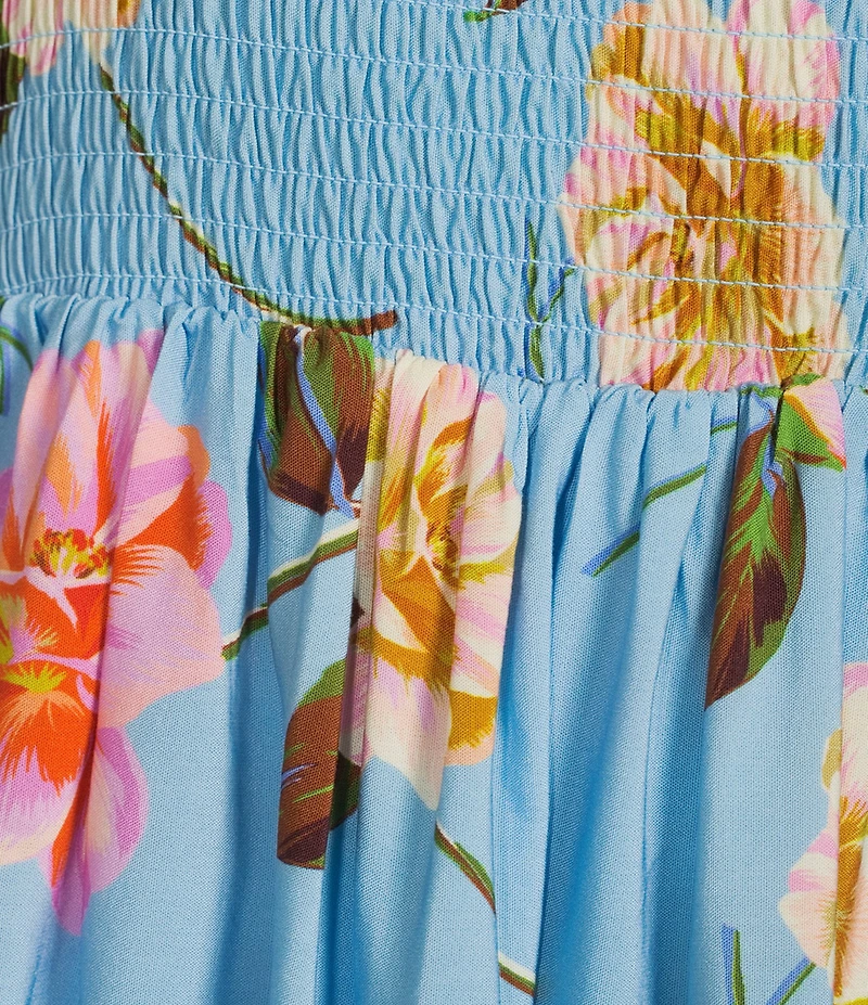 GB Tiered Ruffle Floral Printed Square Neck Sleeveless Tie Shoulder Maxi Dress