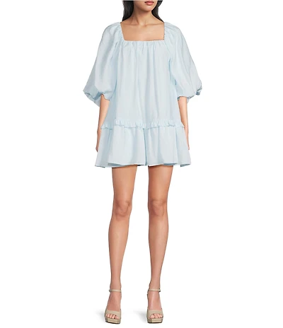 GB Trapeze Square Neck 3/4 Sleeves Blouson Mini Dress