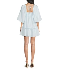 GB Trapeze Square Neck 3/4 Sleeves Blouson Mini Dress