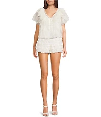 GB V-Neck Lace Embroidered Mesh Coordinating Blouse