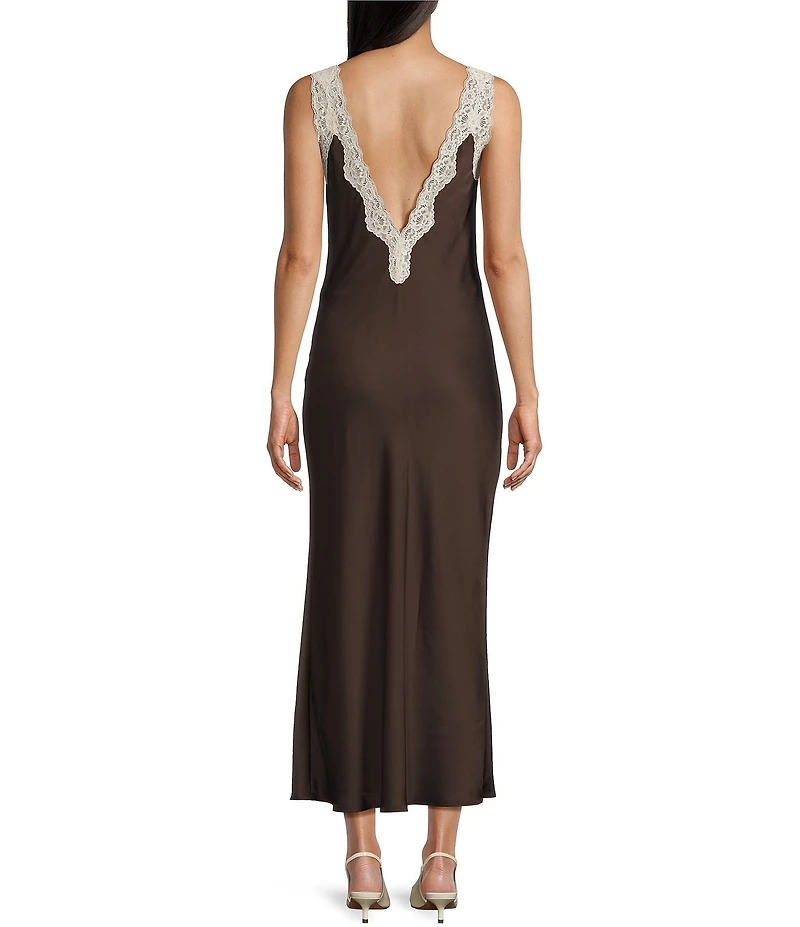 GB V-Neck Lace Slip Long Dress