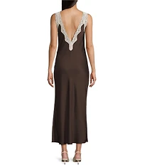 GB V-Neck Lace Slip Long Dress