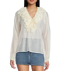 GB V-Neck Long Sleeve Ruffle Top