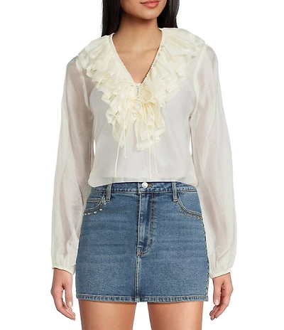 GB V-Neck Long Sleeve Ruffle Top