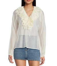 GB V-Neck Long Sleeve Ruffle Top