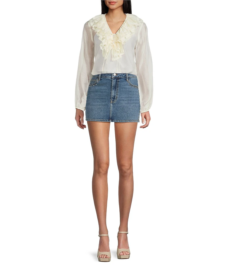 GB Ruffle V-Neck Long Sleeve Top