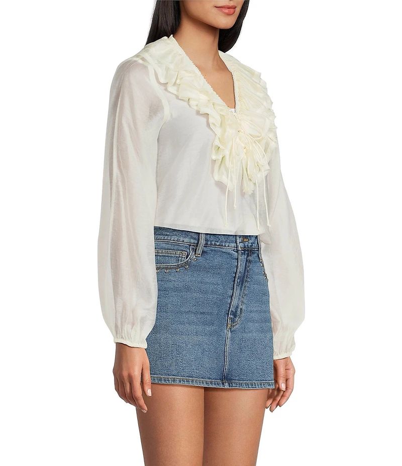 GB Ruffle V-Neck Long Sleeve Top